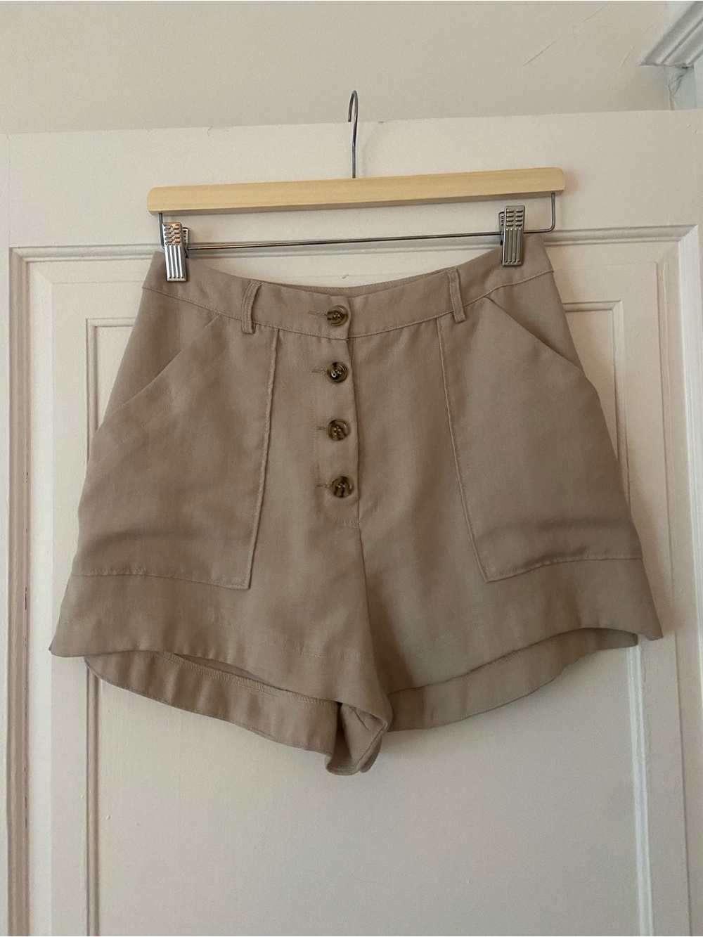Lush High-Waist Button Front Shorts - Taupe